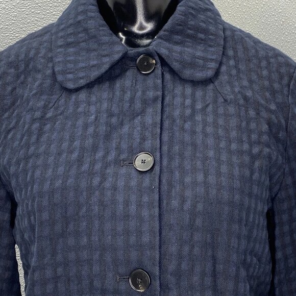 NEW TOAST Women’s Cotton Wool Herringbone Check Jacket Size 0 Navy Blue - Picture 10 of 11